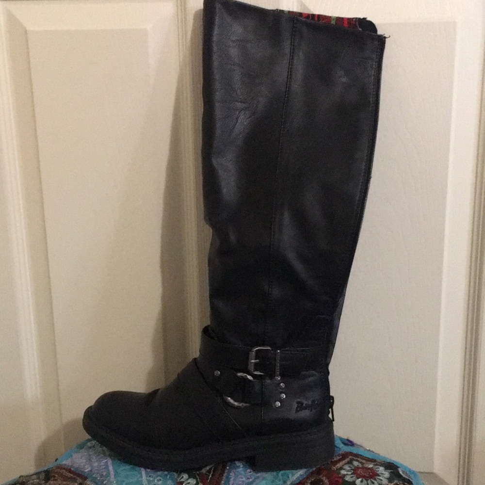 Knee high black blowfish boots
